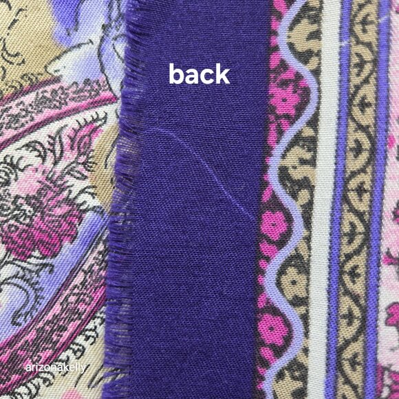 Wool Scarf Lightweight Pink Purple Floral - Picture 12 of 13